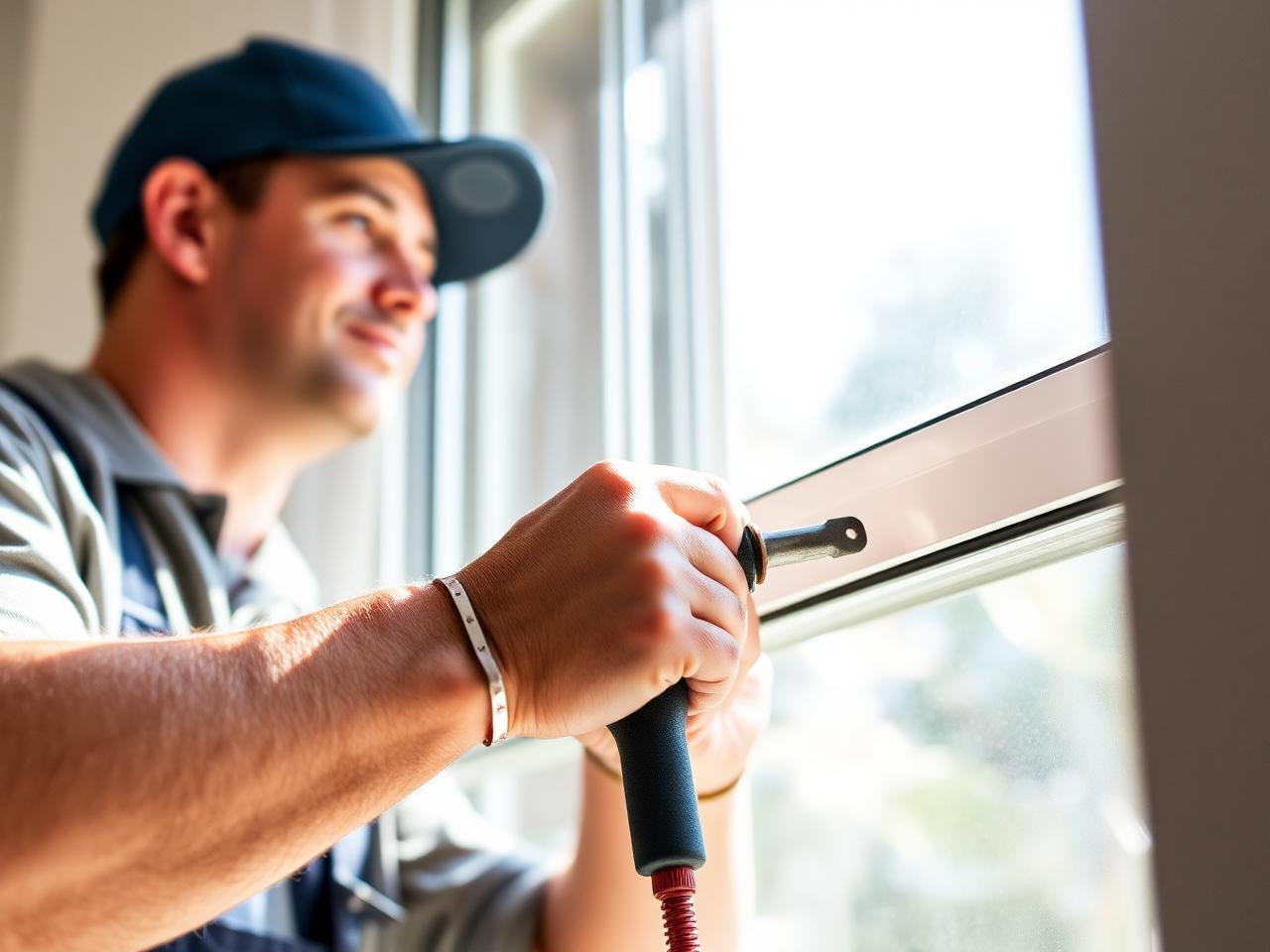 Sunny Day Construction installer fitting an impact window